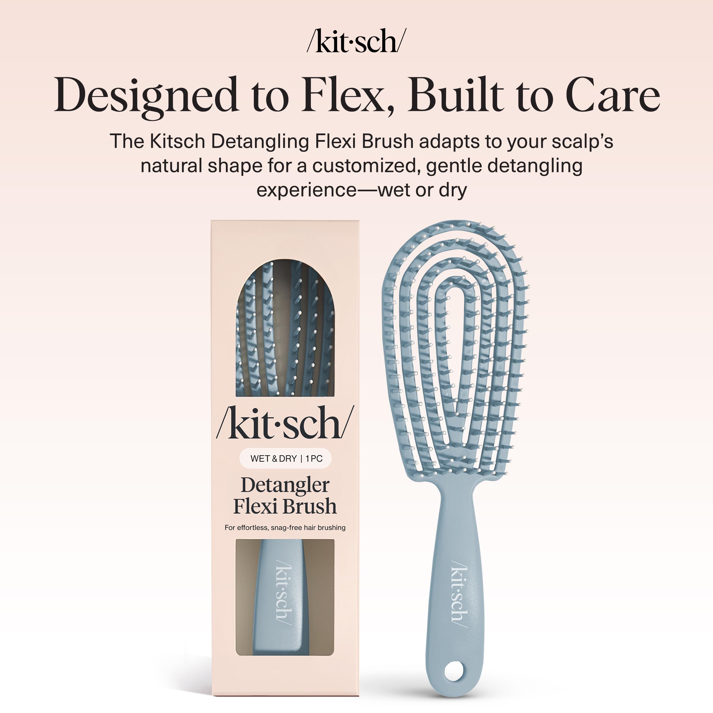 Kitsch Detangler Brush – Flexible Curly Hair Brush for Women, Men & Kids | Detangling Hairbrush with Bendable Frame and Ultra-Smooth Bristles for Wet or Dry Strands - Haze Blue