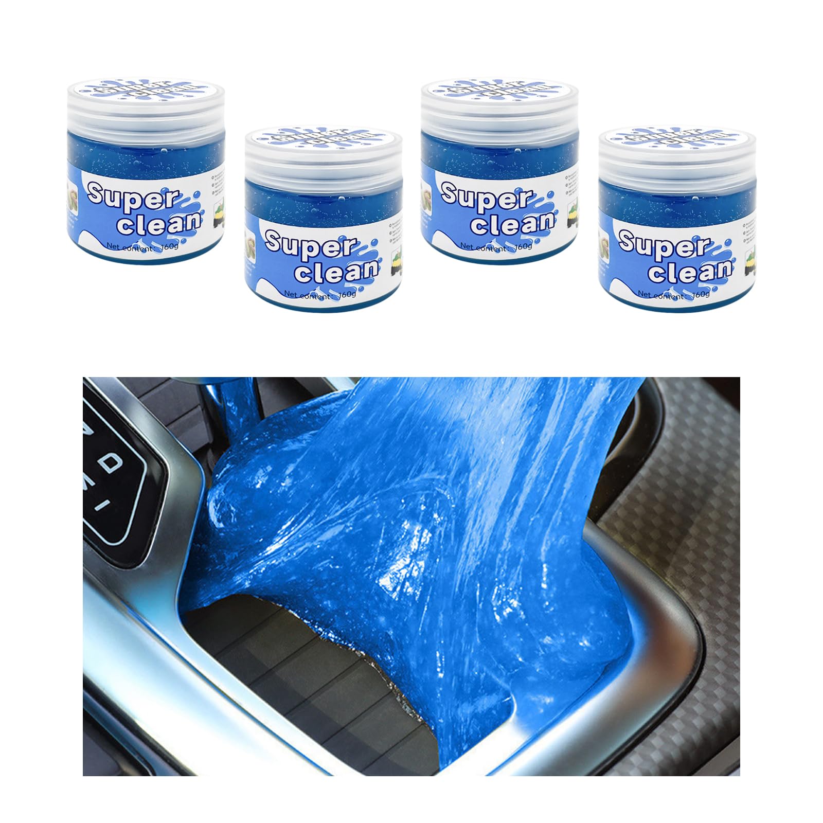 Sylvil 4 PCS Car Cleaning Gel, Auto Detailing Putty Gel Detail Mud Removal Tool Kit, Interior Crevice Cleaner Slime for Air Vent Keyboard Dashboard Dust, Universal Car Accessories (Blue)