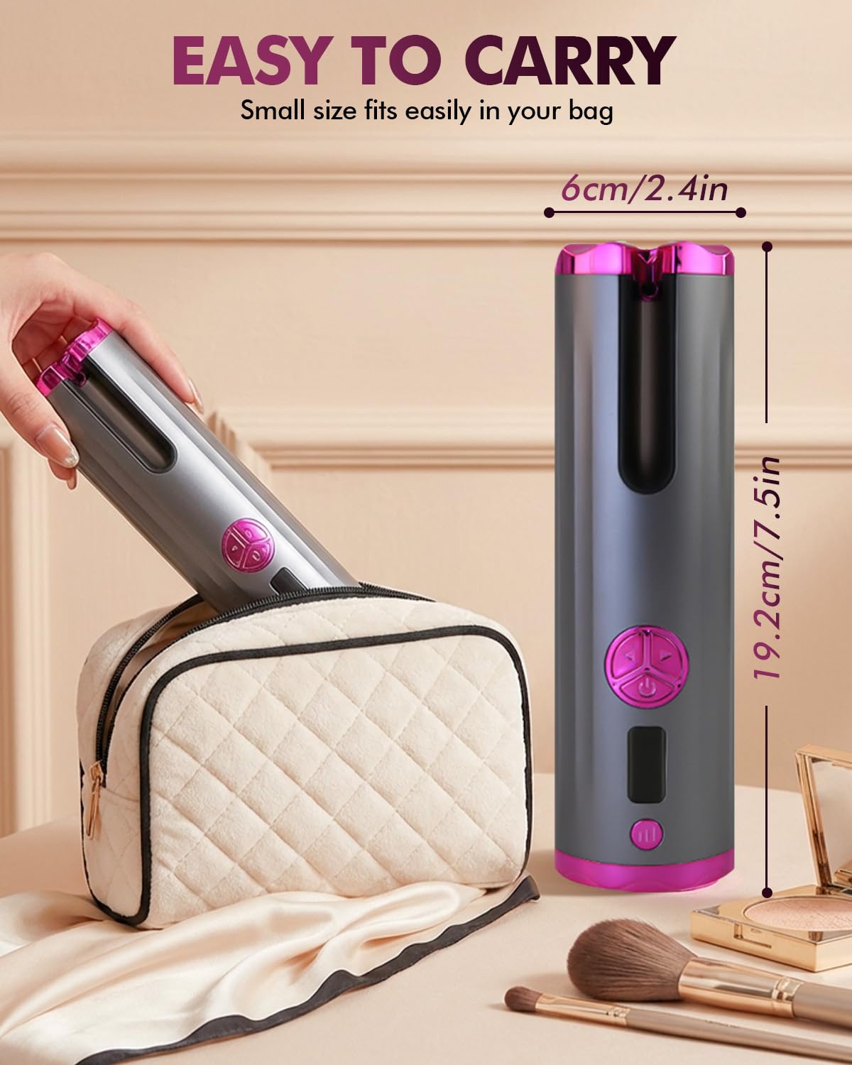 Fer a Boucler Cheveux Automatique Sans Fil Fer a Friser 5200mAh USB Rechargeable a Friser avec 6 Réglages de Température & Minuteur, Boucleur Anti-Brûlure Chauffage Rapide pour Cheveux Longs Courts