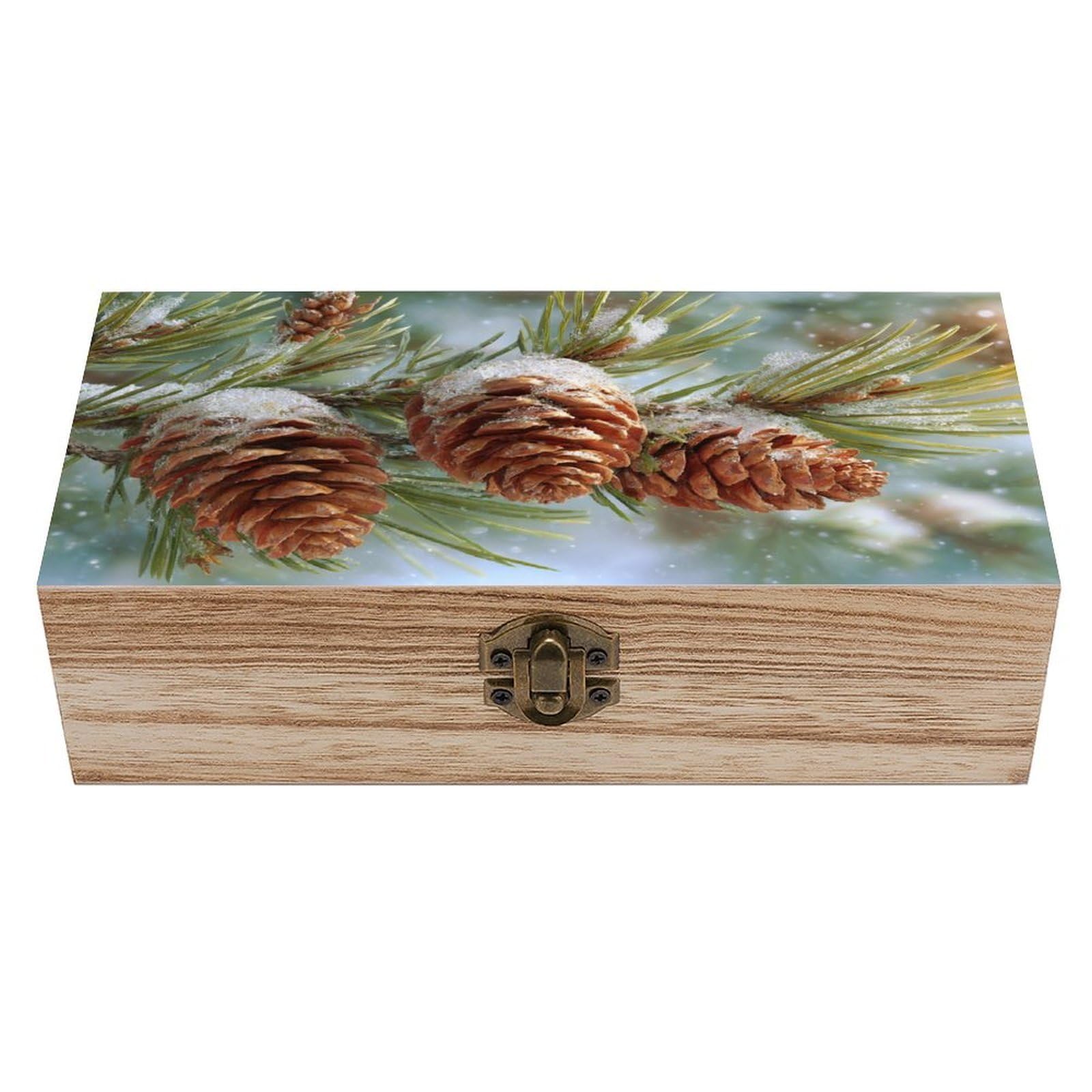 asbwuo Pine Cones on Evergreen Tree Wooden Storage Box with Hinged Lid