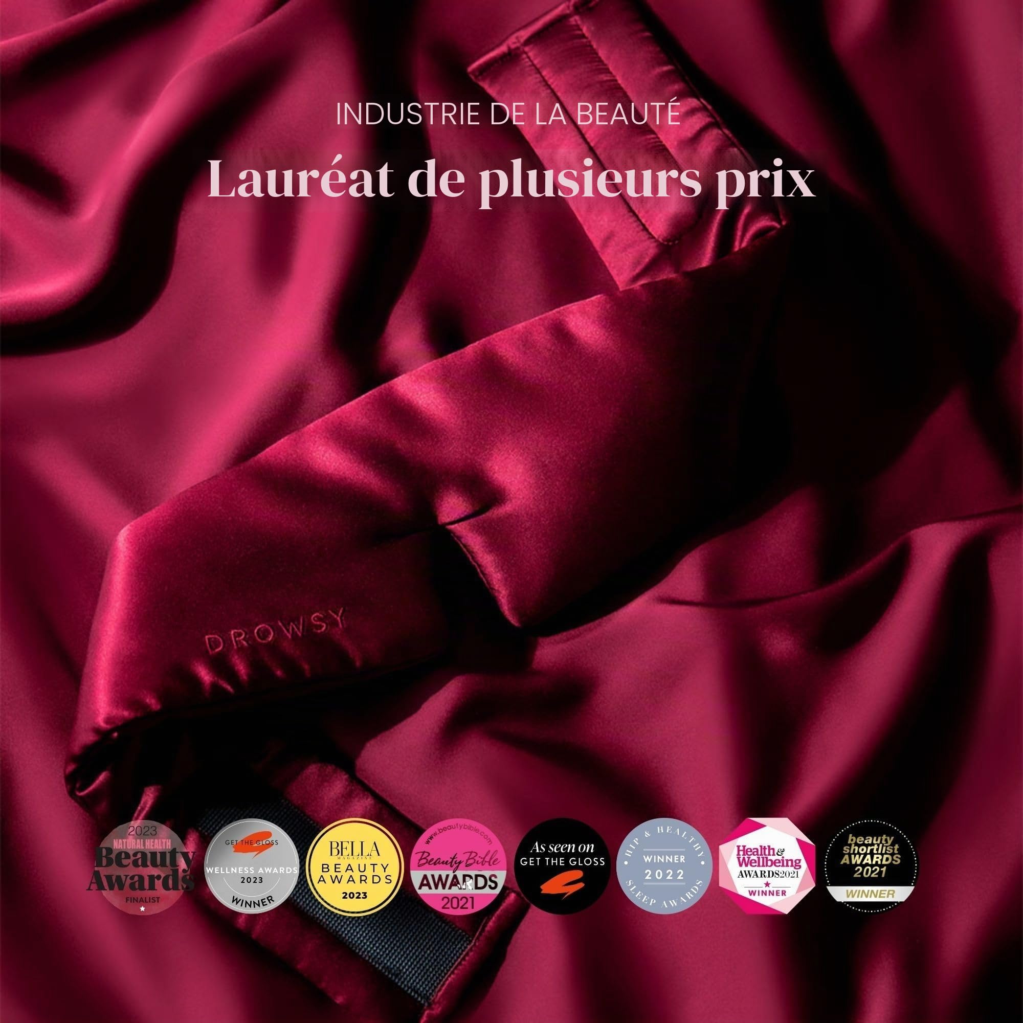 DROWSY Masque de Nuit en Cocon de Soie Matelassée - Cache Yeux pour Dormir Épousant la Forme du Visage - Sommeil Confortable dans l'Obscurité Totale (La Vie En Rouge)