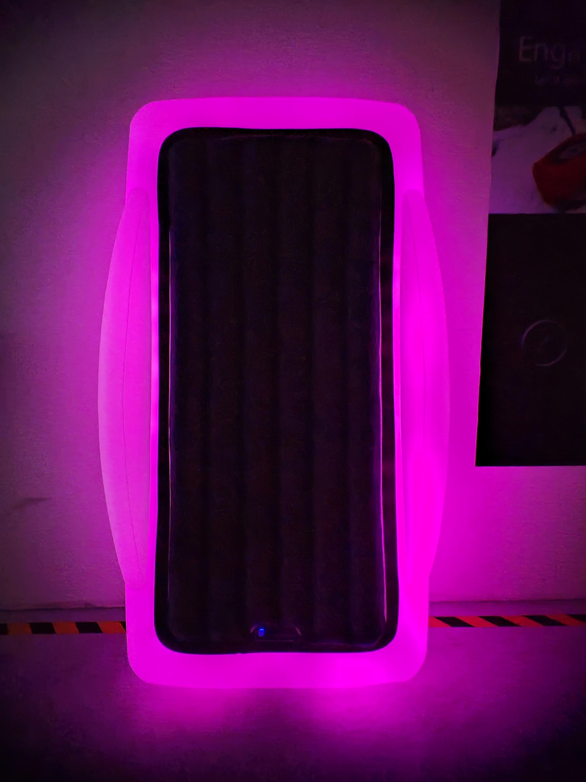 GLOWBED Inflatable Twin-Sized Family Travel Bed with Safety Bumpers | Built-in LED Lights for The Bedroom Color Changing Strip | Portable Bed for Kids | Air Mattress with LED Lights | Halo of Lights