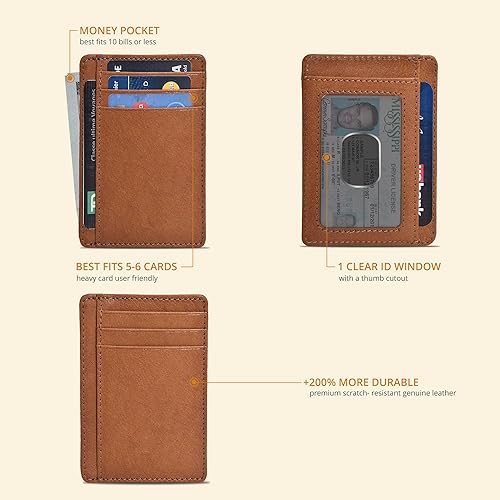Miniatura 8 de Cartera minimalista de cuero para hombres y mujeres RFID bolsillo frontal de cuero tarjetero carteras