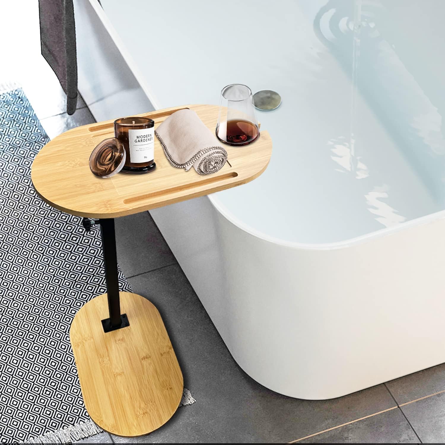 Bathtub Tray Table,Bamboo Swivel Bathtub Side Table Height Adjustable,Freestanding Bathtub Side Table, Tub Caddy Tray Suitable for Luxury Spa, Bath Home Spa Bathtub Accessories