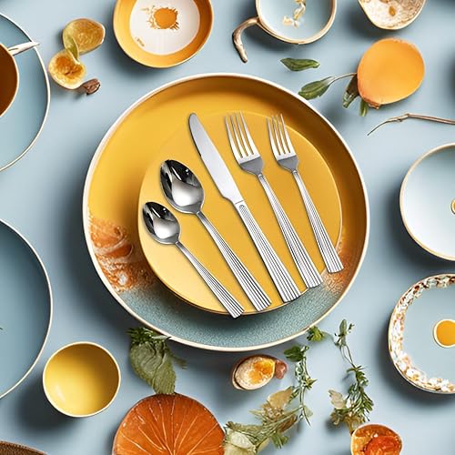 Miniatura 4 de KOOMADE EMPIRE - Juego de cubiertos de 40 piezas para 8 cena tenedor de ensalada cuchillo cuchara cucharadita cubiertos pulidos con espejo apto para