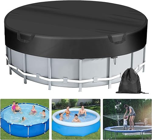 BWOGUE Cubierta redonda de piscina de 6 pies, cubiertas de piscina para piscinas sobre el suelo con cordón y clavos de tierra, cubierta redonda