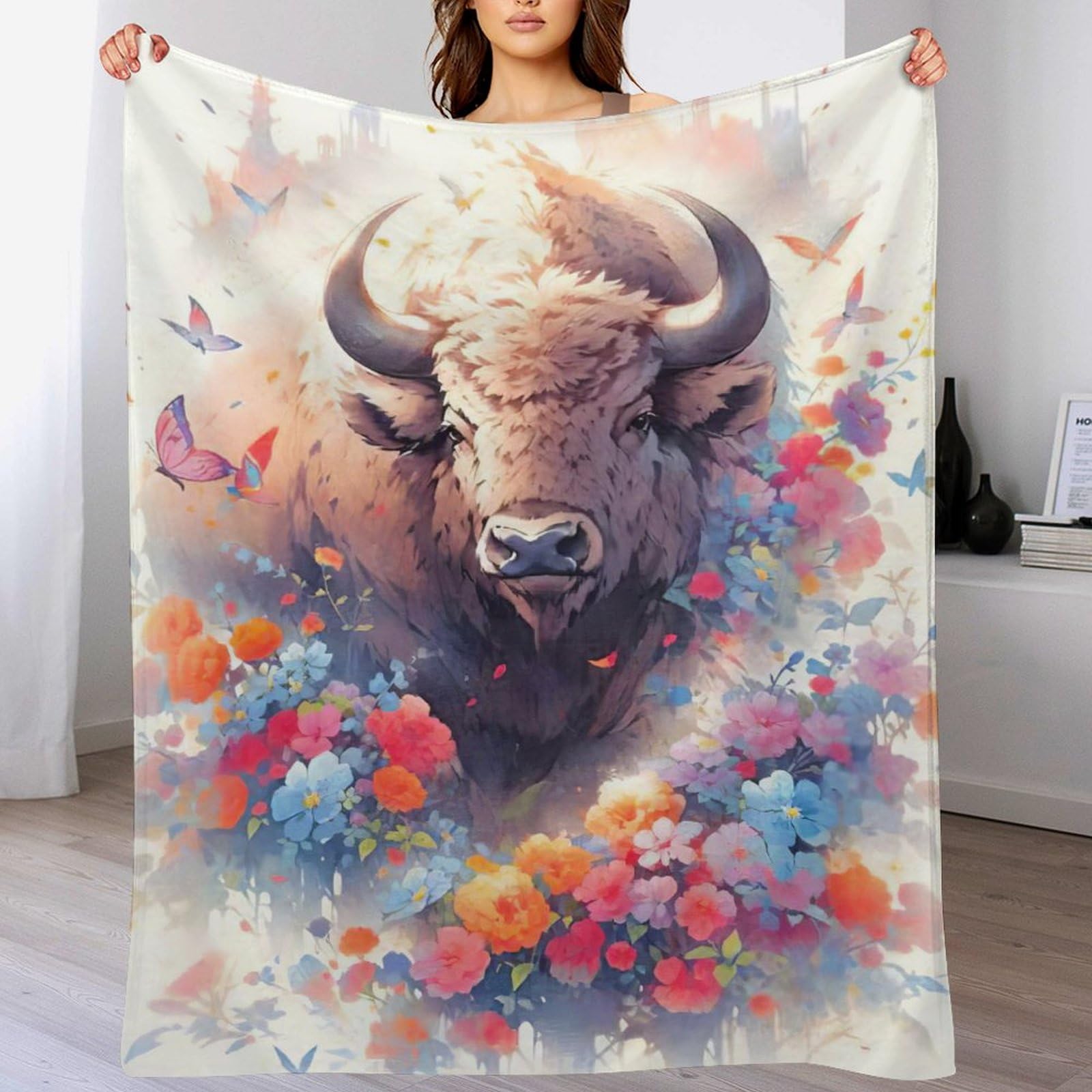 Manta de franela Coloful Bison suave y cálida para sofá de 130x180 cm