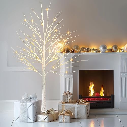 Miniatura 3 de TW SHINE Árbol de abedul con 144 luces LED, árboles de Navidad artificiales preiluminados de 6 pies para decoración de Acción de Gracias, Navidad