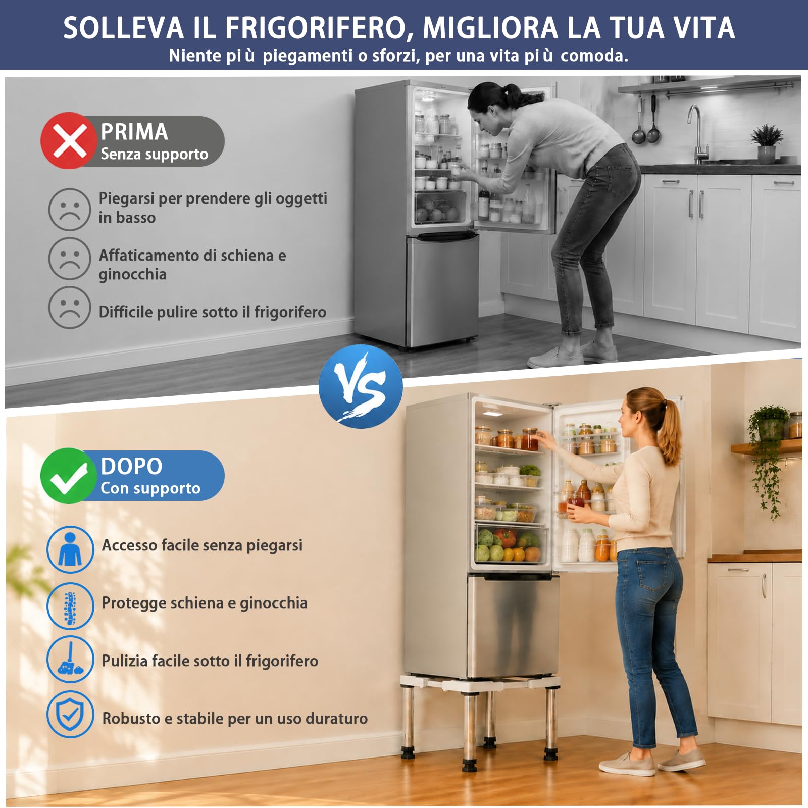DEWEL Mini Base Per Frigorifero Rialzata, Altezza 33-36 CM, Base Per Lavastoviglie 45-67 CM Con 4 Piedini Robusti, Carico 200 KG Per Asciugatrice Armadio Frigorifero (Bianco)