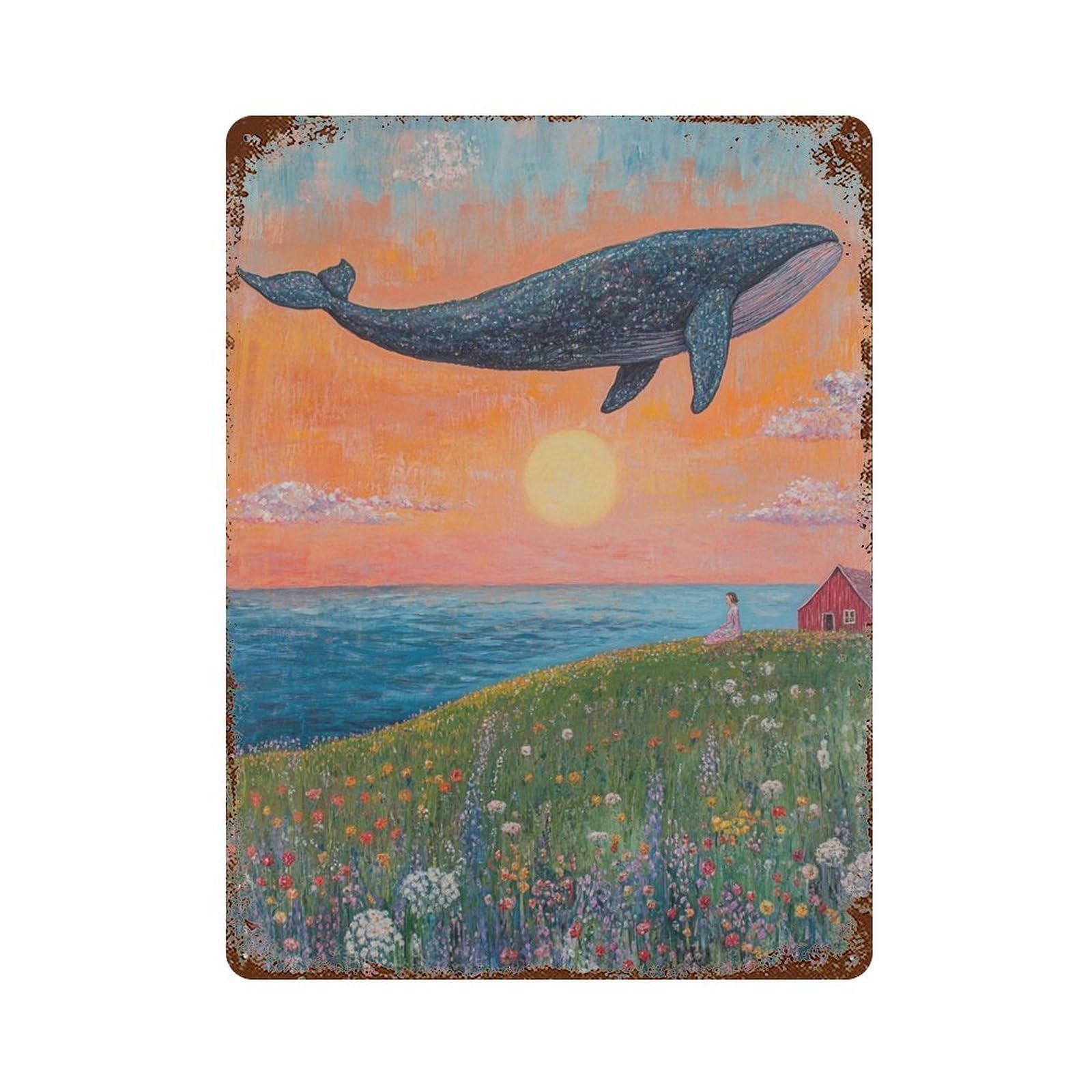 Whale in The Sky-2 Vintage Rust Metal Sign 15.7"x11.8", Shabby Chic Decor for Shed, Workshop And Garage Wall Decor