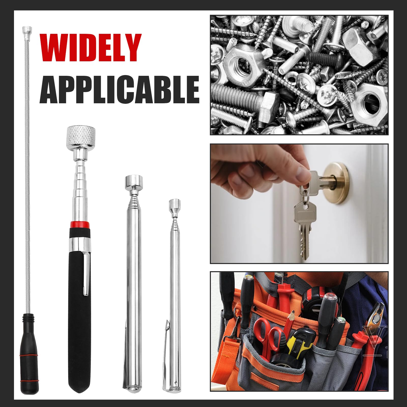 4 Piezas Herramienta Recogedor Magnético Extensible Iman Telescopico Iman Flexible Acero Inoxidable para Recoger Tornillos y Tuercas y Otros Objetos Metálicos