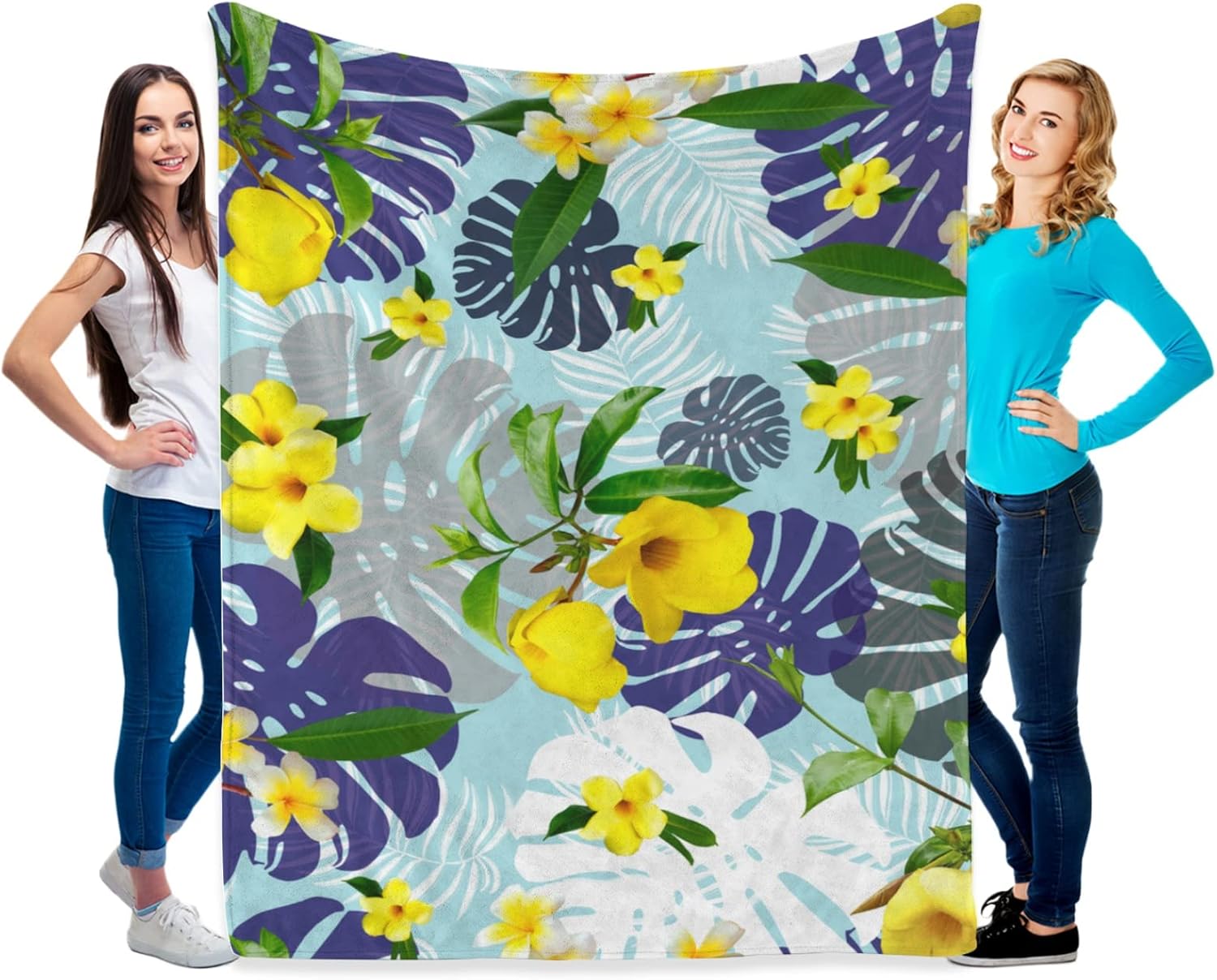 MYSLC Manta infantil para adultos, manta de salón, manta tropical de hojas de Monstera Hawaii, estampado de flores, franela para sofá, cómoda, multicolor, 140 x 180 cm