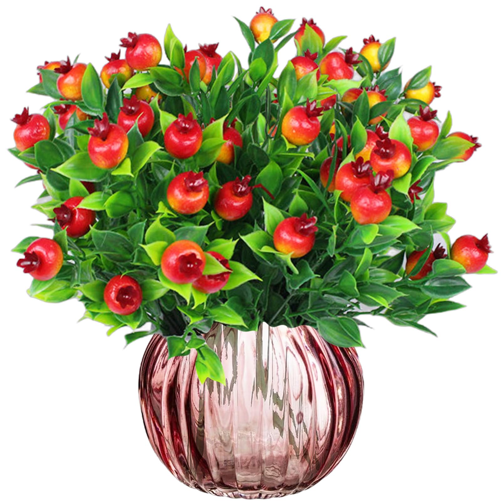astylishome Outdoor Artificial Flowers Pomegranate Plant with Stem Faux Fruit Bouquet Wedding Decor for Flower Arrangement Red Craft Accessories for Ceremony Home 1311 — image 1