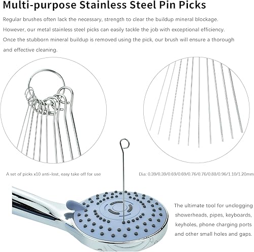 Miniatura 3 de Cepillos limpiadores de cabezal de ducha, alfileres de limpieza de cabezal de ducha, acumulación de calcio, púas de agujas limpias, cepillo de