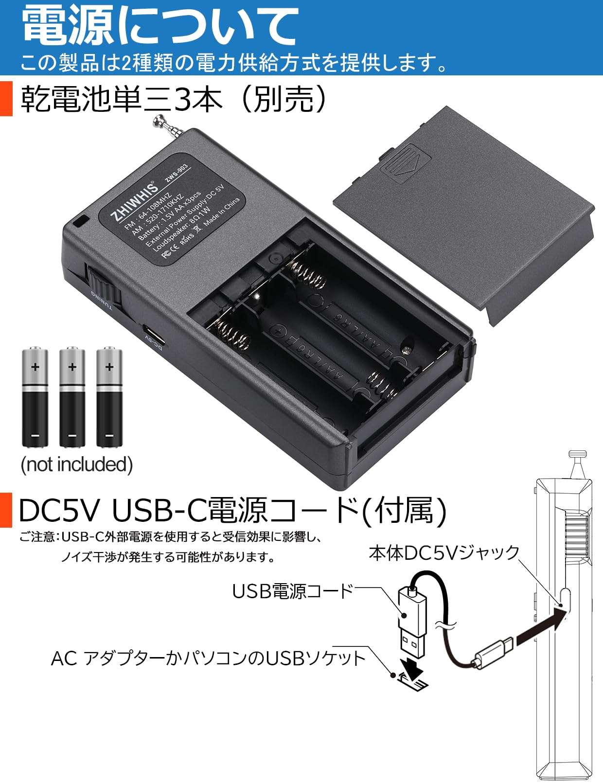 Amazon.co.jp: ZHIWHIS 防災ラジオ FM/AM/ワイドFM対応 小型