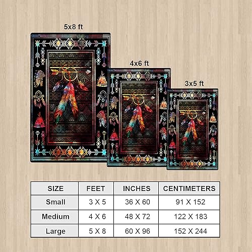 Miniatura 9 de Alfombra de área, alfombra de espíritu de lobo nativo americano, THB2937R, de 5 x 8 pies, alfombras esponjosas para dormitorio, alfombra moderna