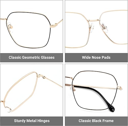 Miniatura 3 de Zeelool Gafas de metal geométricas con bloqueo de luz azul, gafas de computadora de gran tamaño para mujeres y hombres ZGM282046