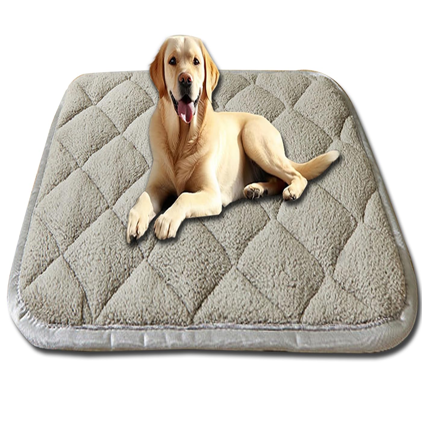Grand lit antidérapant pour animaux de compagnie, tapis lavable, doux et chaud pour animal domestique, matelas luxueux de cage pour chiens de grande et moyenne taille (gris, 84 x 57 cm)