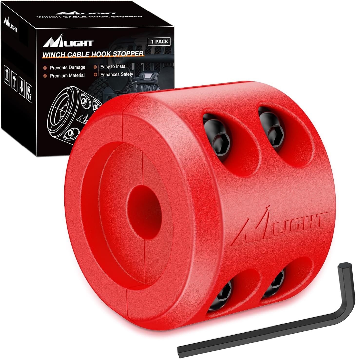 Nilight Winch Stopper for ATV UTV Truck SUV Winch Cable Hook Rubber Stopper Protects Towing Hook Synthetic Rope Winch Accessories Rope Line Saver with Stainless Steel Screws and Nuts Allen Wrenc, Red