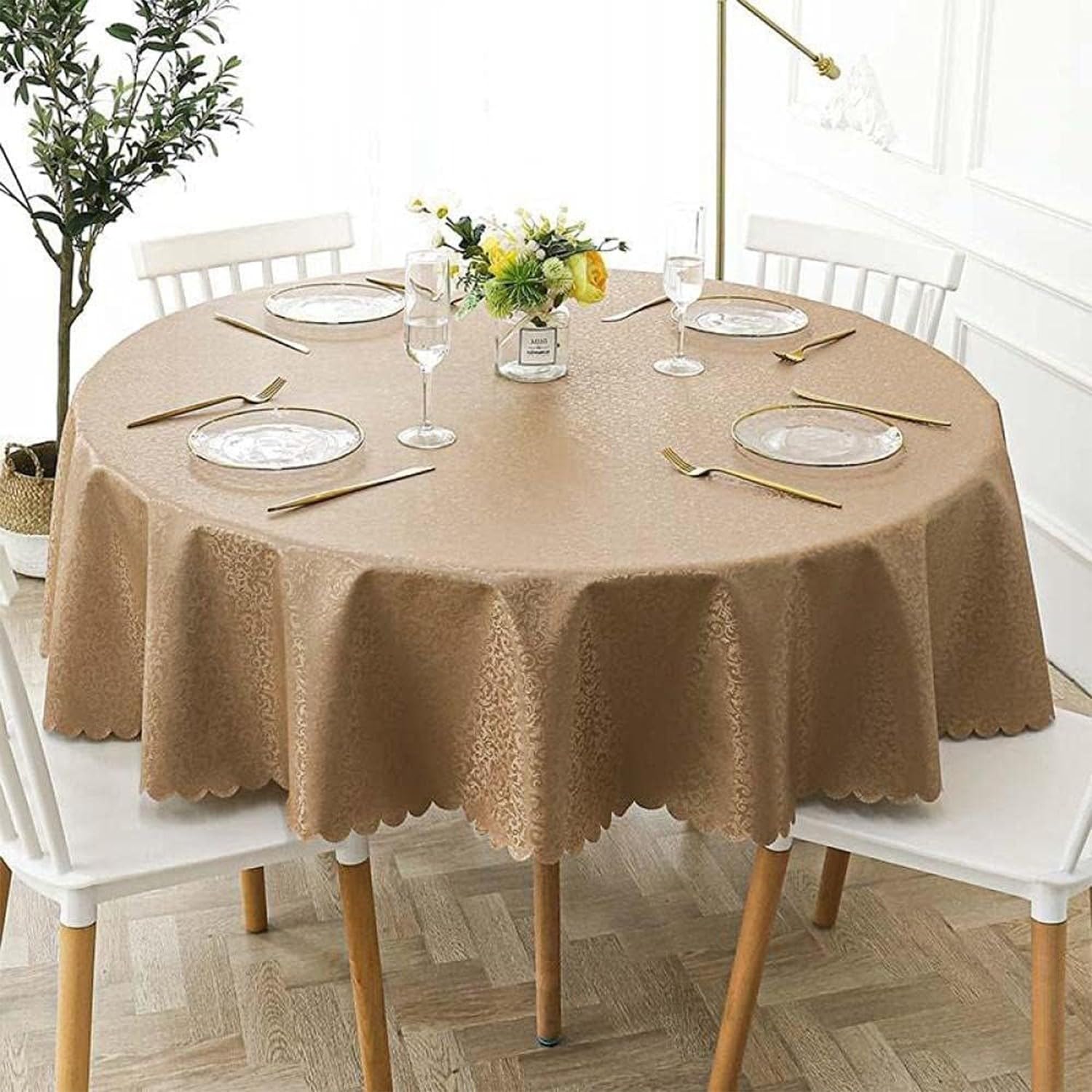 Round Waterproof Tablecloths, PVC Solid Color Table Cover, Wipeable Oil-Proof Table Cloth, European Tablecloth for Home Hotel Restaurant E Diameter, Patio,Weddinggathering H,Diameter of 180 cm