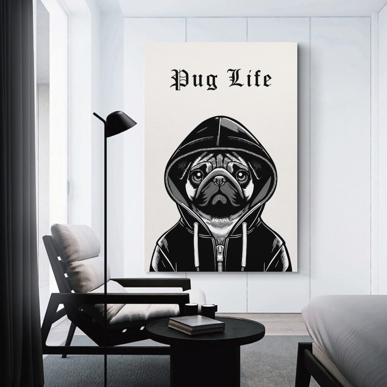 Junmoney Canvas Wall Picture Pug Life, 20x30inch(50x75cm), for Gallery Wall Decor And Room Displays, Decorative Artwork with Flexible Styling