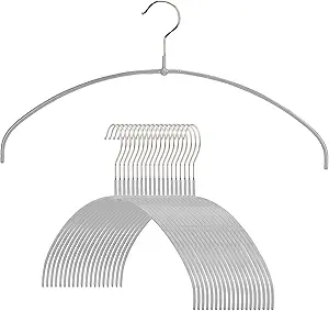 Mawa Narrow Petite Clothing Hangers, Steel Hanger with Non-Slip Coating, for Shirts, Dresses, Camisoles, T-Shirts, Space-Saving, 360-degree Rotatable Hook, Set of 20, Silver