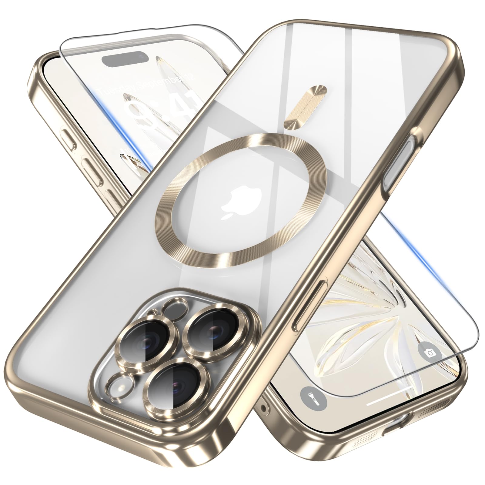 LOVOUS for iPhone 16 Pro Case with MagSafe, Full Camera Lens Protector, Military Grade Drop Protection, Glitter Clear Cute...