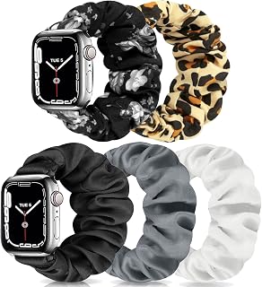 Scrunchie Watch Straps for Women, Compatible with Apple Watch 38mm 40mm 41mm 42mm 44mm 45mm, Elastic Scrunchy Replacement Band, Soft Stretchy Band for iWatch Series 7/6/5/4/3/2/1/SE