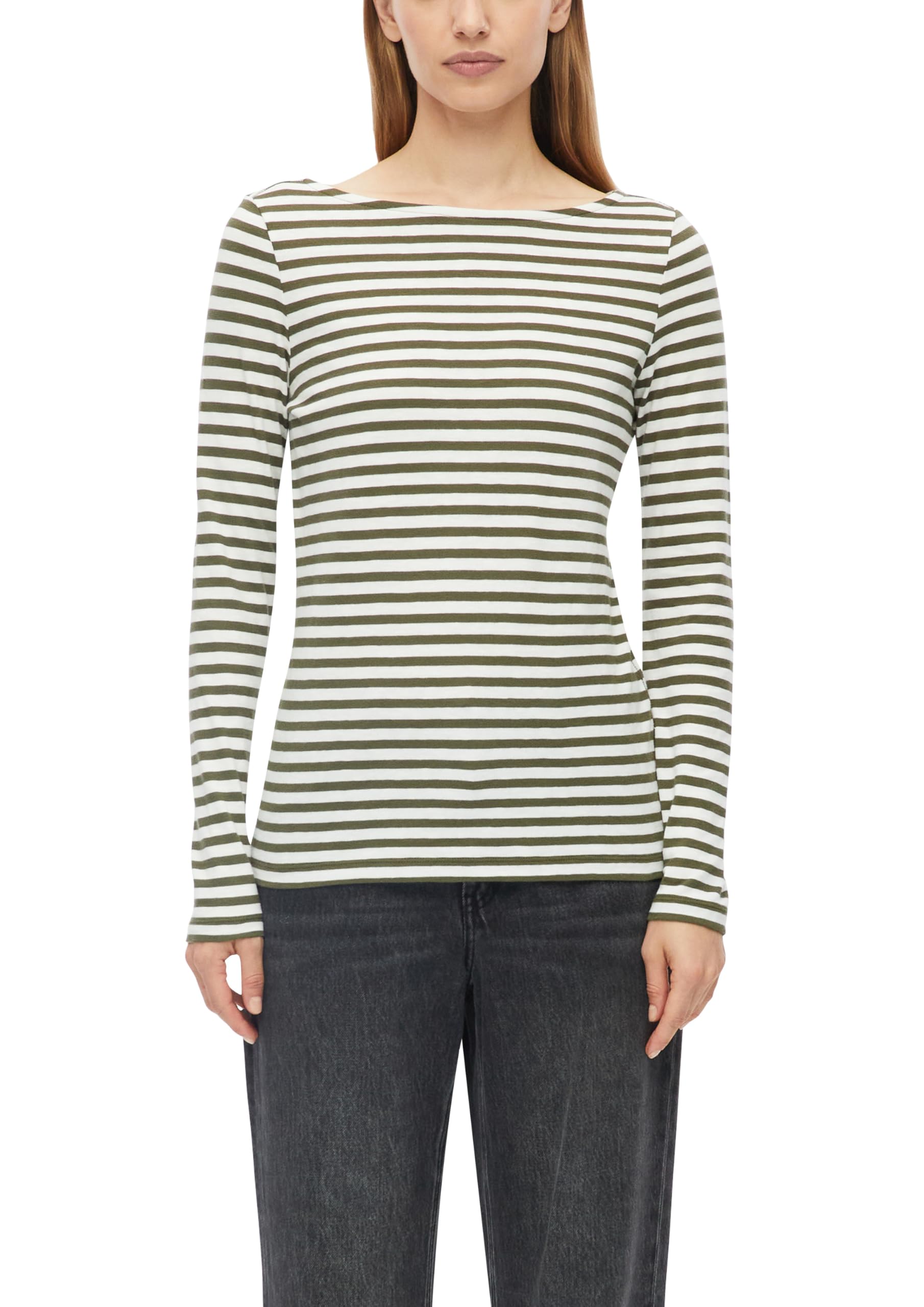 s.Oliver Bernd freier GmbH & co. kg/s.Oliver 2182446 - Camiseta de Manga Larga para Mujer, diseño de Rayas, Caqui Stripes, 48