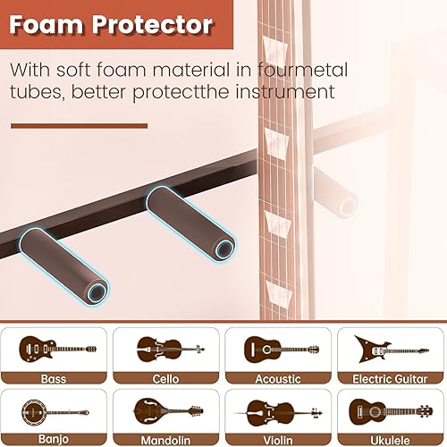 Miniatura 4 de Soporte para múltiples guitarras y tocadiscos con estante de almacenamiento, 3 en 1 ajustable negro para guitarras y bajos acústicoseléctricos,