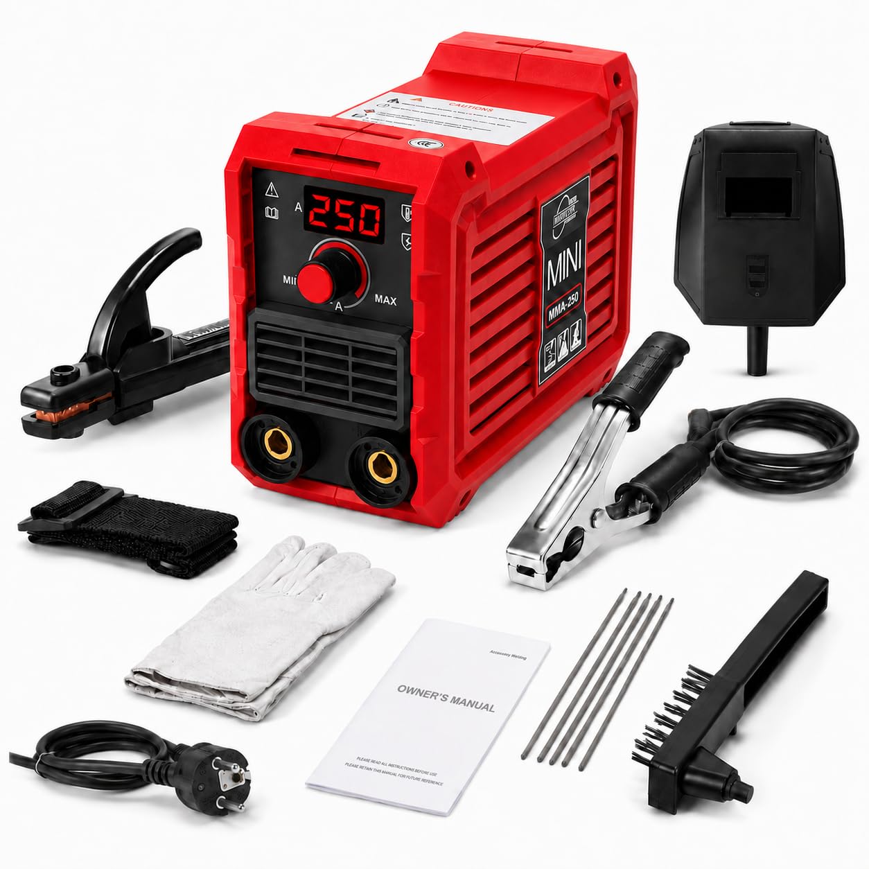 Máquina de Soldar MMA, Mini Soldador Inverter 250 A, Soldadora de Electrodos IGBT, Máquina de Soldar Portátil con Pantalla LCD, Refrigeración Inteligente, Protección contra Sobrecalentamiento