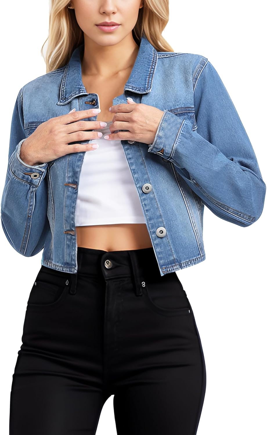 MISS MOLY Women's Cropped Denim Jackets Long Sleeve Classic Trendy Casual Jean Jackets