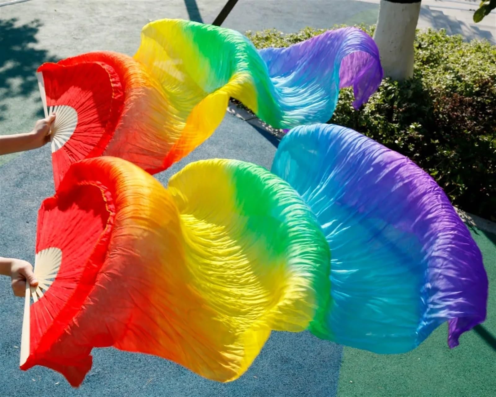 Largo Abanico dAanza Cuadrada Abanicos de Danza del Vientre con velos de Seda Chinos Par de abanicos de Danza del Vientre(White,L-180cm)