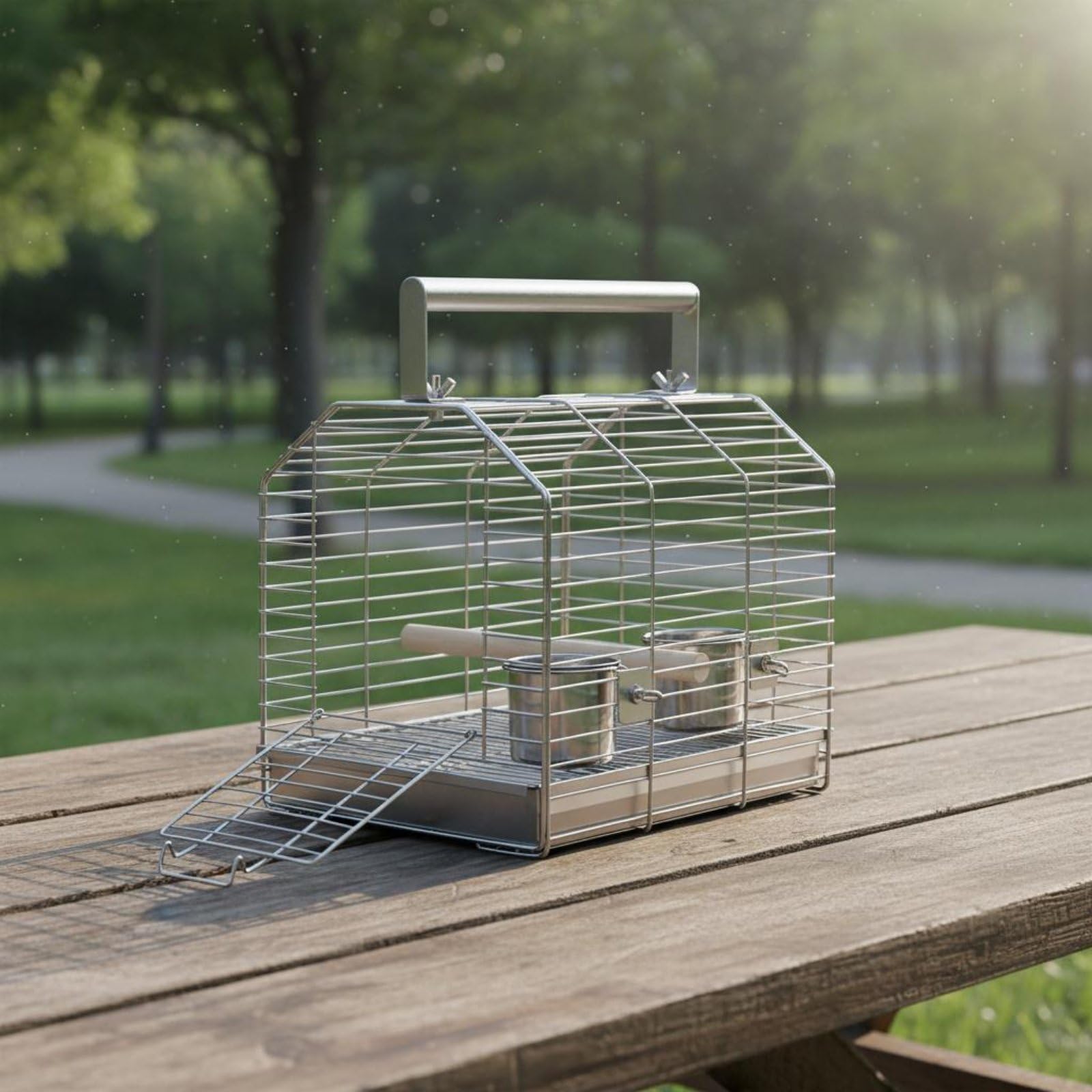 Jaula Portátil de Acero Inoxidable Ligero Transportín para Loros Diseño 3D No Deformable Jaula de Viaje para Pájaros para Transporte, 28 22 32cm, Estándar