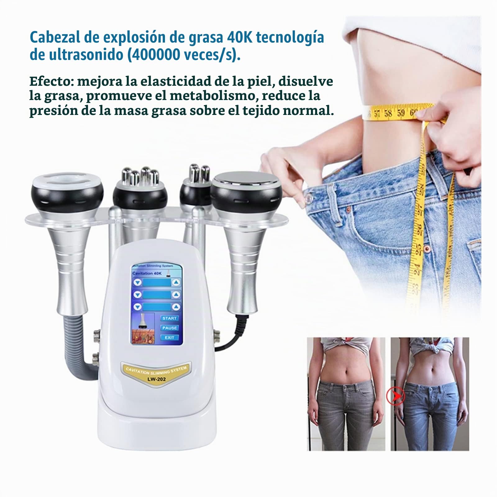 40KHZ 4IN1 Cavitación Ultrasónica Máquina de Adelgazamiento Corporal Dispositivo de Belleza Masajeador Facial Apriete la Piel Estiramiento Facial Succión al vacío