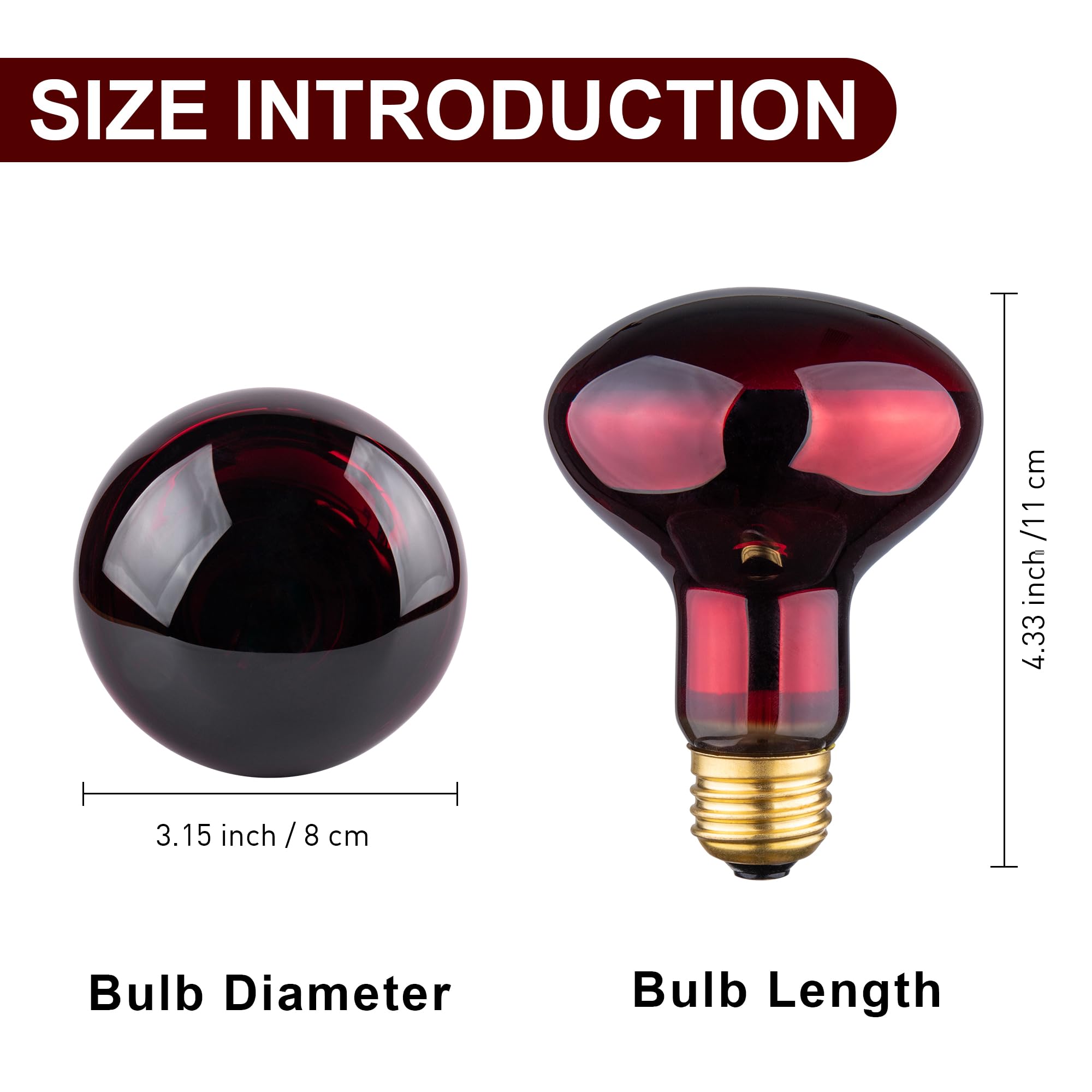 Reptile Heat Lamp Bulb, 100W Infrared Heat Light Bulbs, Red Basking Spot Lightbulb for Snake, Tortoise, Bearded Dragon, Lizard, Chicks, Turtle, Chickens, Pets - 2 Pack - image 2