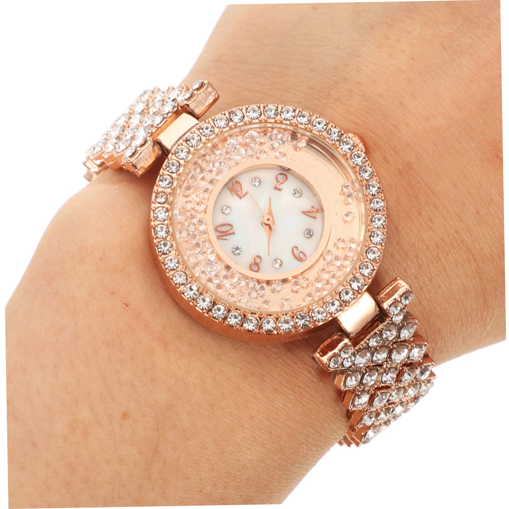 Mikikit 3stücke Damen-Armbanduhr Mit Strasssteinen Quarzuhr Für Geeignet Für Freizeit Partys Und Besondere Anlässe Leicht Und Komfortabel Roségoldenes Design