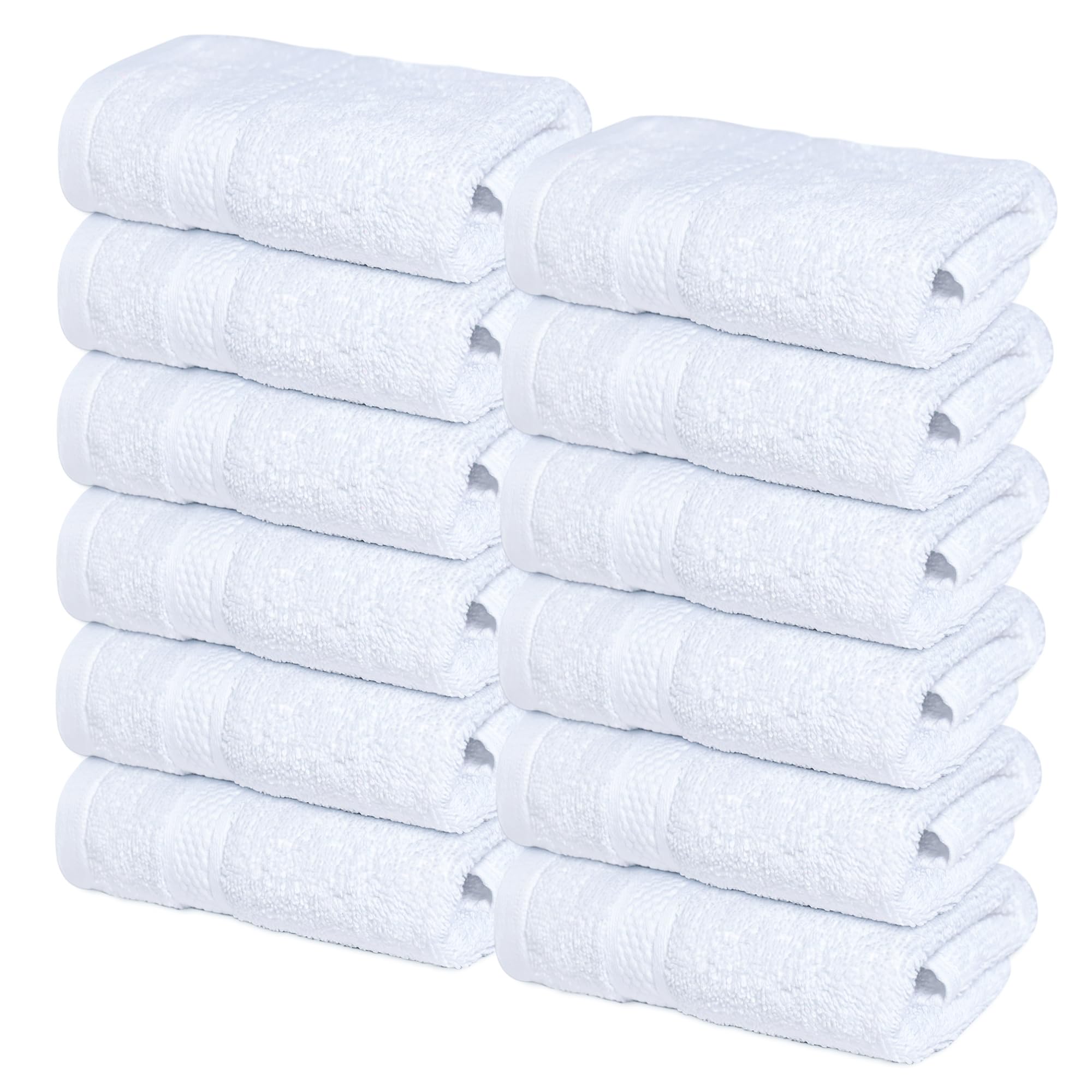 Infinitee Xclusives Luxury Wash Cloths for Showering [13x13] – 100% Cotton Washcloths [Pack of 12], Soft and Absorbent Face Towels for Bathroom Wash Clothes, Gym, and Spa (Brilliant White)