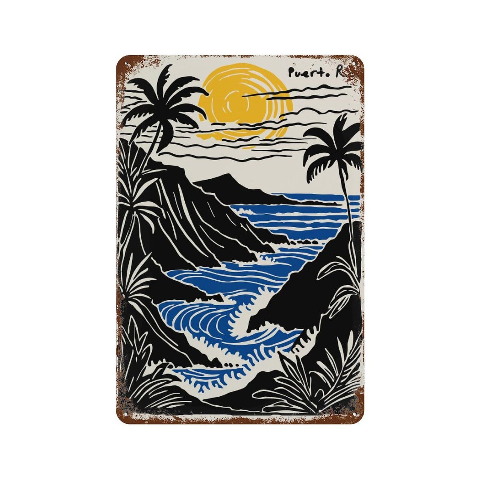 Puerto Rico Coastal Landscape Art 11.8"x7.9" Vintage Rust Metal Sign, Classic Wall Plaque for Pub, Kitchen And Man Cave Decor