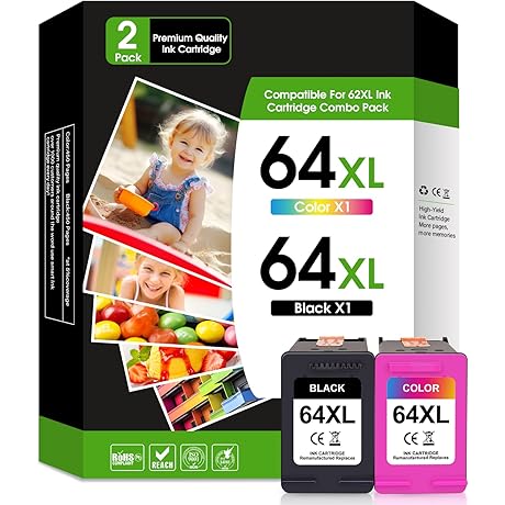 Value Pack: 64XL Ink Cartridge Combo Pack - Black, Tri-Color for Enriching Your Prints