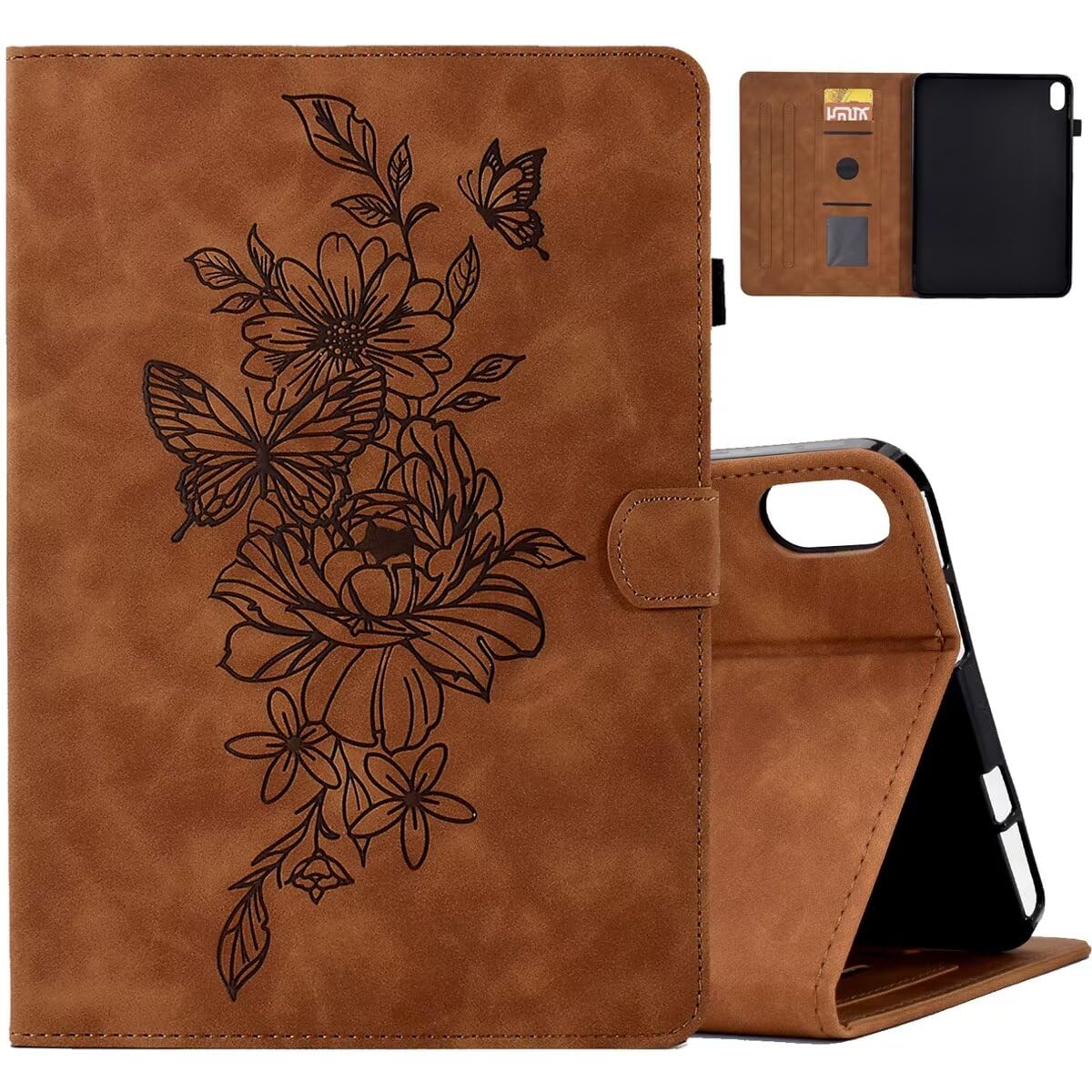 MonsDirect Case for 2021 iPad Mini 6th Generation 8.3 inch Case, Soft Suede Leather Multi-Angle Stand Cover, Smart Auto Wake/Sleep Folio Case with Pen Holder & Card Slots for iPad Mini 6 2021, Brown