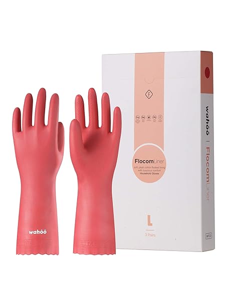 LANON Wahoo 3 Pairs PVC Household Cleaning Gloves, Reusable Dishwashing Gloves with Cotton Flocked Liner, Non-Slip, Medium