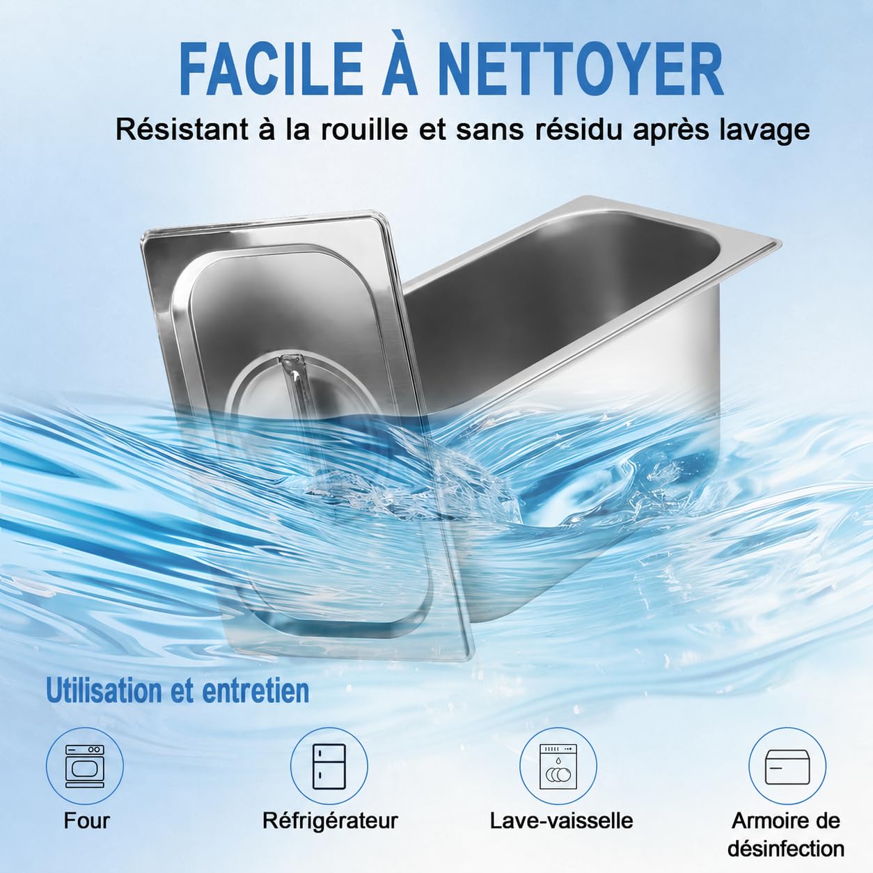 Lot de 6 Bacs Gastronormes GN 1/4 avec Couvercles – Bacs GN Professionnels en Acier Inoxydable Profondeur 150 mm – Plat Inox Empilables pour Buffet, Chafing Dish, Restaurant et Traiteur