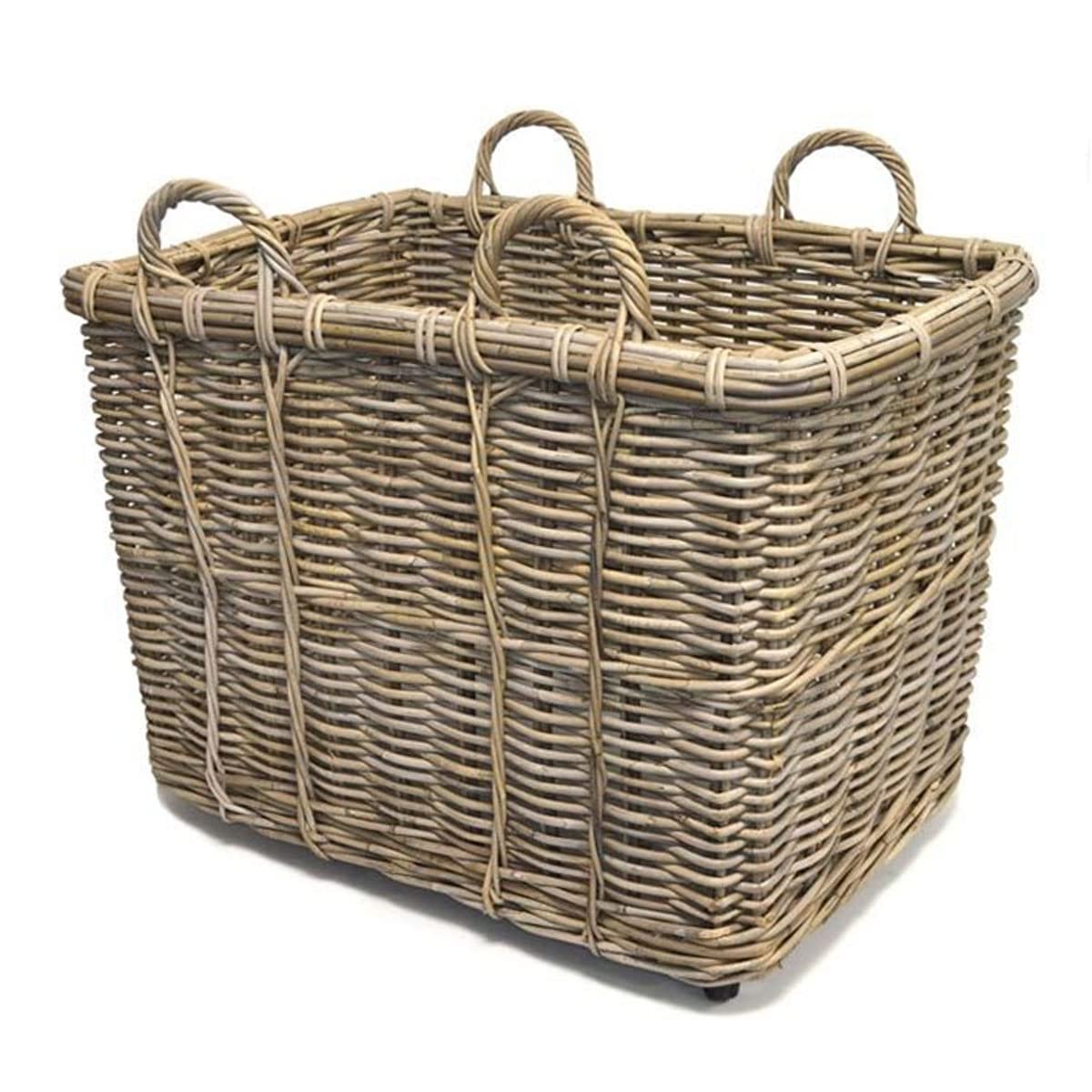 Tri Pendawa Grey Rectangular Log Basket With Wheels, - Large