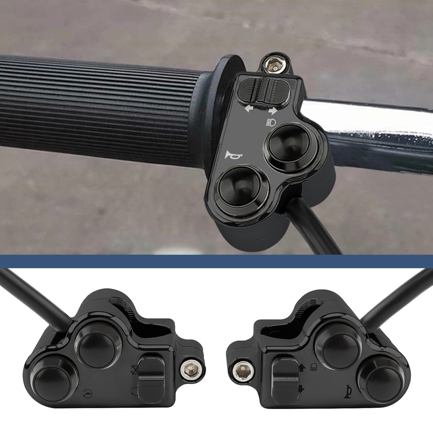 Motorcycle Handlebar Switch 1" 25mm Turn Signal Switch Headlight Starter Horn Power Controls Custom Switches For Harley Honda Suzuki Yamaha Kawasaki Victory Cafe Racer Chopper Bobber Universal (Black)