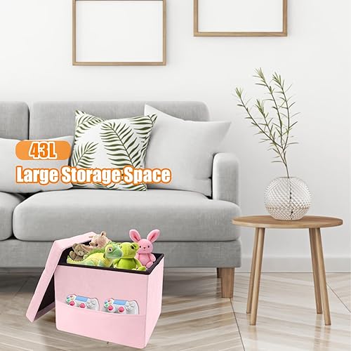 Miniatura 4 de VewePata Otomana plegable de almacenamiento, otomana de terciopelo con almacenamiento para sala de estar, dormitorio o dormitorio, taburete de