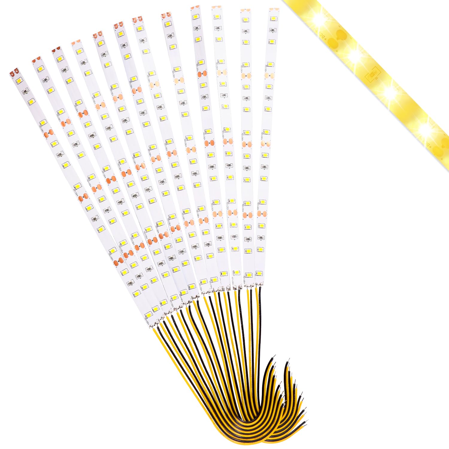 Lyeteung 12 PCS 200mm 12V - 18V Pre Wired Strip, 2835 SMD LED Model Railway LED Lighting, Yellow, 200mm - 12pcs