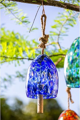 Miniatura 2 de Evergreen - Carillón de viento de cristal colorido  Azul oscuro  Madera maciza  tono profundo natural  8 pulgadas de alto  Hermoso regalo para