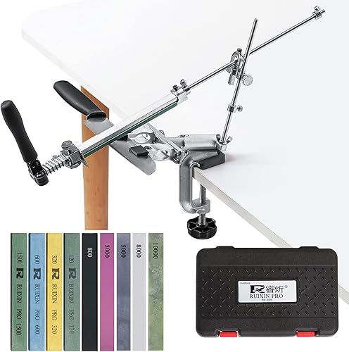 RUIXIN PRO RX-009 - Afilador de cuchillos profesional con 9 piedras de afilar, rotación de 360, diseño de giro de ángulo fijo de acero inoxidable