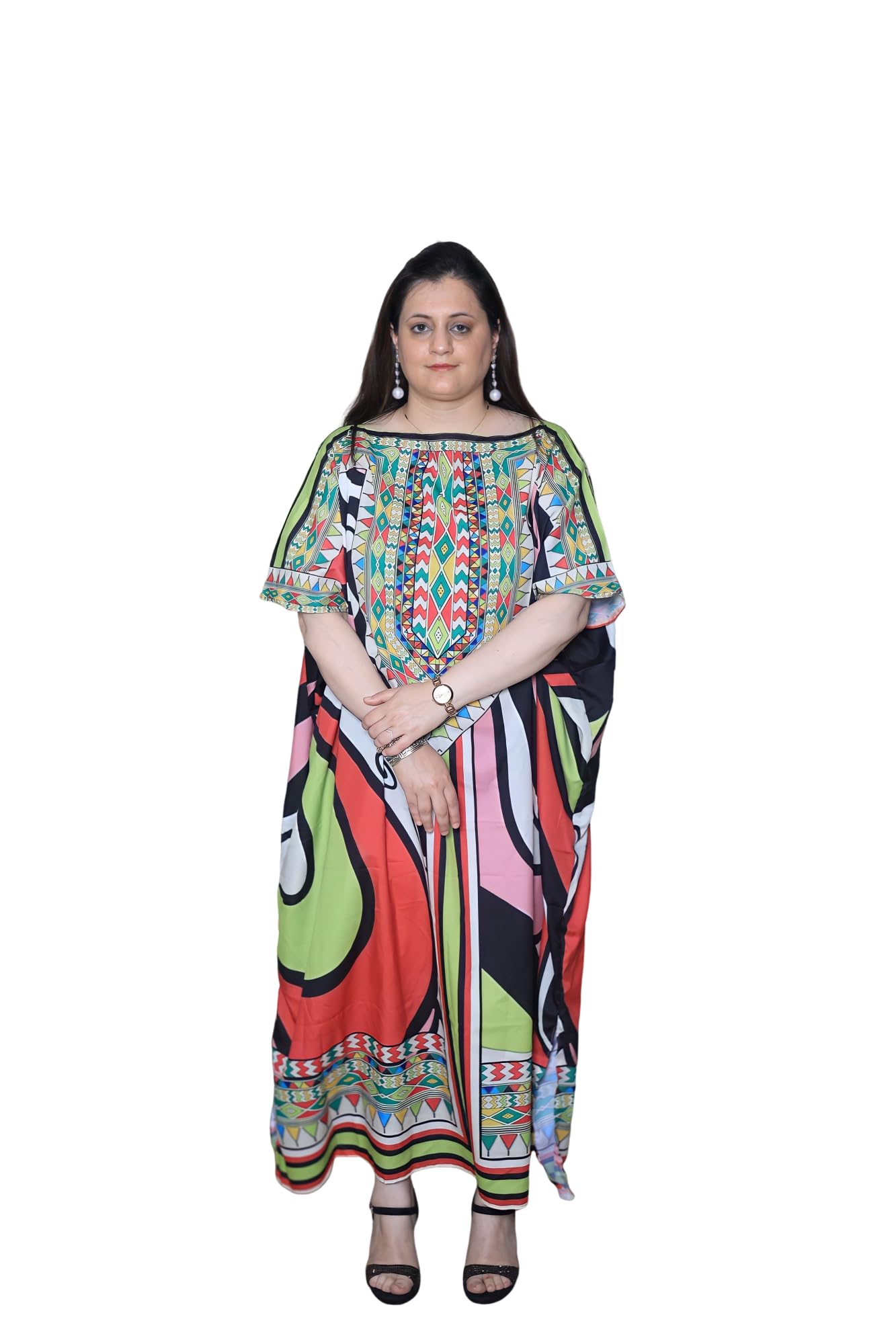 curvshape Women's Digital Print Multicolor Crepe Long Kaftan 212-picture-37